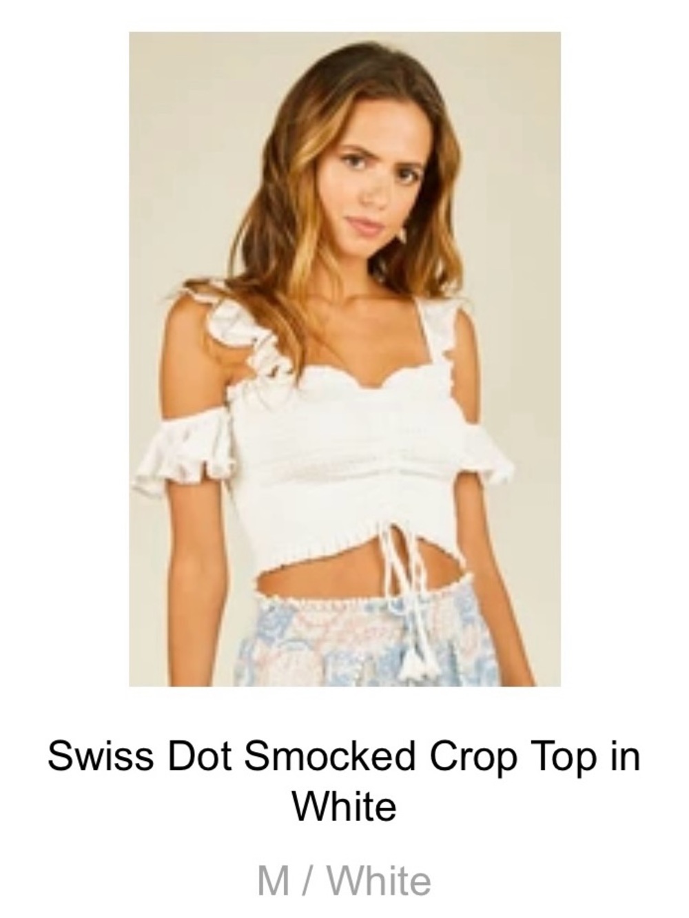 Swiss Dot Smocked Crop Top in White- surf Gypsy